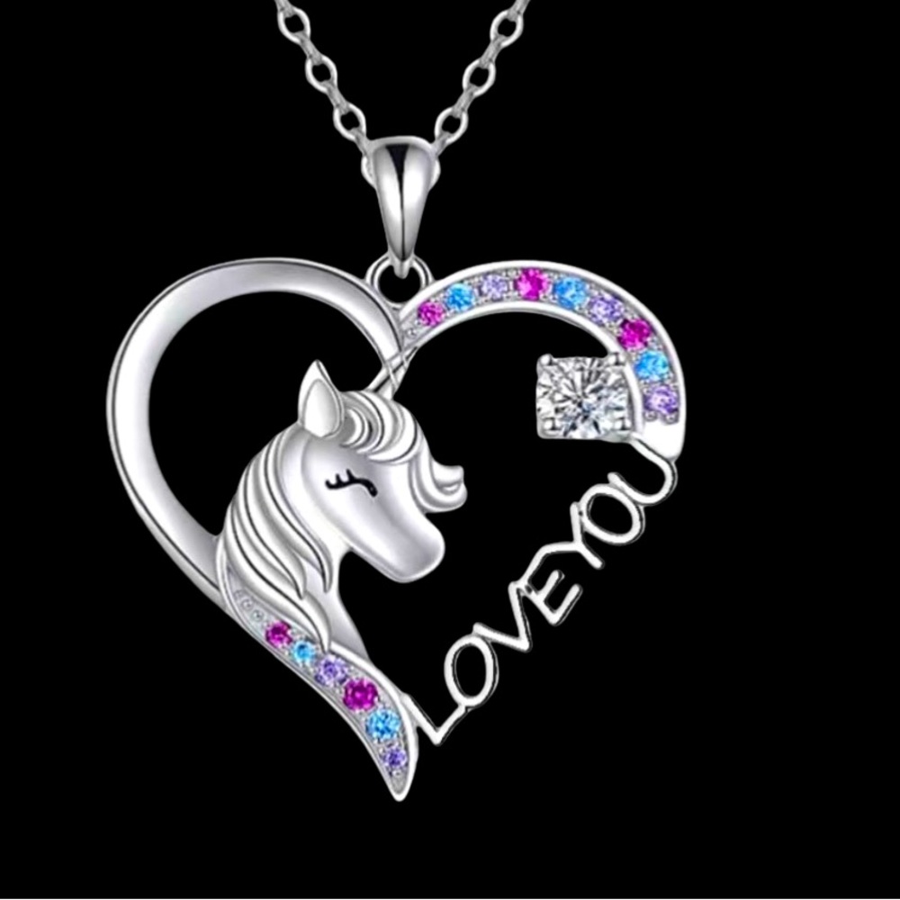 🆕 Silver Necklace Rainbow Unicorn